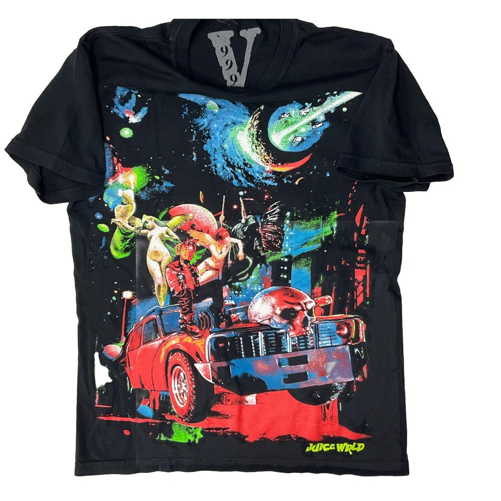 Juice Wrld x Vlone Shirt Cosmic Racer Galaxy Print Double Sided Crewneck Men S‎